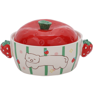 双耳泡面碗陶瓷带盖碗可爱女生手柄碗个人专用精致碗汤碗螺蛳粉碗