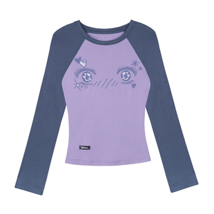 SagiDolls少女斗志 显白衬肤色!漫画眼印花插肩袖蓝紫T恤百搭显瘦