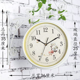 北欧简约钟表双面挂钟客厅大厅现代简约创意铁艺挂钟复古两面挂i.