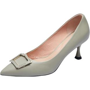 莱尔斯丹春夏优雅尖头饰扣OL通勤细高跟单鞋女鞋62902/41304