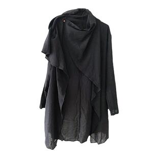 春夏薄款风衣外套男装纯色仿棉麻中长款旅行披肩可防晒斗篷男士