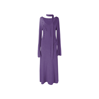 SYT自制花朵大圆领针织连衣裙