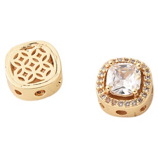 14K包金镶锆方形多通隔珠戒指串珠材料手工diy珍珠手链电镀银配饰