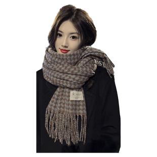 围巾冬季女2025新款时尚格子百搭学生高级感千鸟格围脖披肩礼盒装