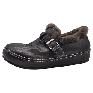 Artmu阿木复古真皮加绒勃肯女厚底冬季增高全包保暖雪地靴毛毛鞋