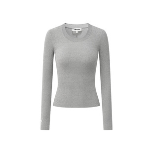 CLIMAX VISION亲肤舒适高捻天竹纱肌理感U领修身针织长袖打底衫