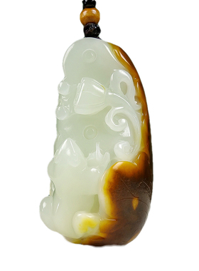 呱呱来财和田玉青蛙莲蓬吊坠