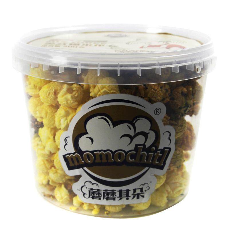 momochitl美式黑巧克力味老式爆米花蘑蘑其朵办公室零食桶装200g