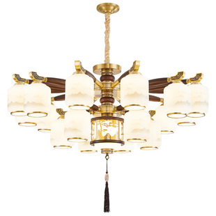 新中式全铜客厅吊灯别墅大厅主灯中国风大气实木餐厅卧室灯朝下款