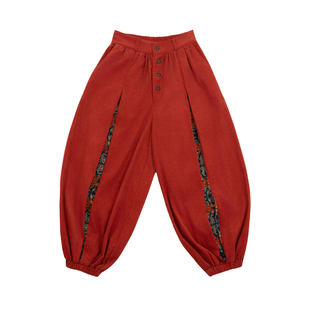 谜阿凰【红灯芯绒束脚裤】原创汉服灯笼裤女秋冬加厚保暖显瘦休闲