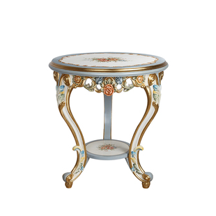 茱莉安欧式法式实木奢华手绘花卉贴金箔蓝色小角几别墅客厅边几