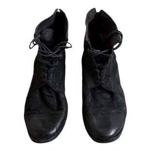 暗黑美式复古做旧绑带工装短靴男女高邦真皮马丁靴骑行擦色骑士靴