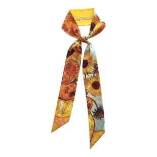 梵高麦田杏花星空油画细长条窄小丝带绑包包手柄丝巾发带领巾腰带