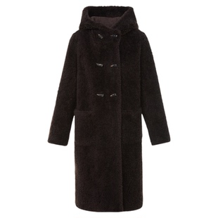 【王楚然同款】朗姿纯羊毛连帽颗粒羊毛大衣仿皮草2025年冬季新款