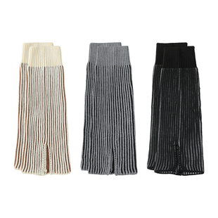 Rougo罗口白色针织袜套堆堆袜子秋冬美拉德棕色高级感咖色喇叭型