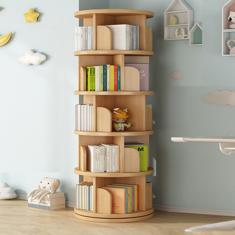 360度旋转落地书架落地置物架儿童绘本架家用分层一体靠墙书柜