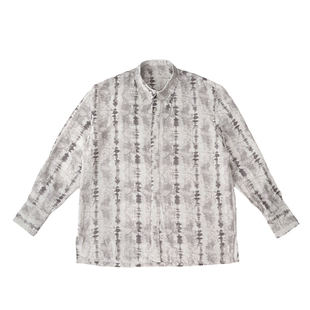 No sense无感官 复古灰白印花衬衫尖领长袖宽松休闲薄款透气衬衣