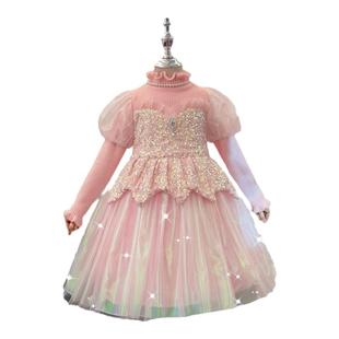 高端女童公主裙秋冬新款洋气小女孩针织毛衣裙子儿童美人鱼连衣裙