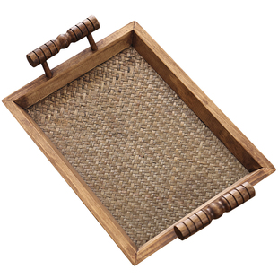 异丽木质盘子中古托盘泰式实木美容院茶盘复古中式家用茶杯茶托盘