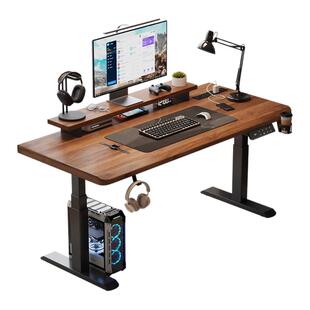 安居客实木电脑桌电动升降桌学习书桌家用办公桌电竞可升降工作台