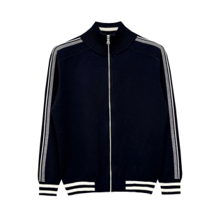 复古英伦风拼色条纹拉链开衫针织衫男秋冬季休闲半高领毛衣外套男