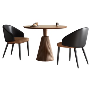 实木中复古风圆形饭餐桌椅子组合家用客厅阳台小户型咖啡吧台茶几