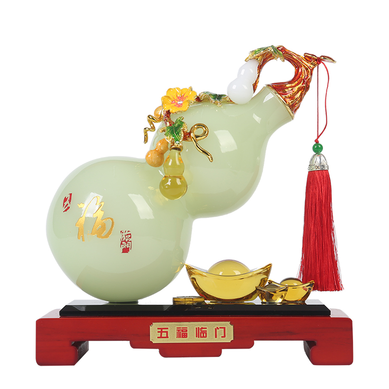 五福臨門琉璃玉招財(cái)葫蘆擺件客廳玄關(guān)酒柜家居裝飾品喬遷新居禮品