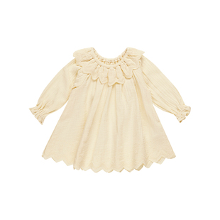 Quincy Mae童装秋冬新品花边领长袖女童连衣裙休闲甜美儿童连衣裙