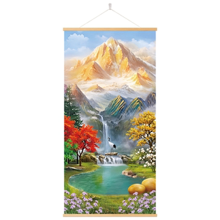 山水风景画水聚金山玄关装饰画聚宝盆招财挂画中式风水画客厅壁画