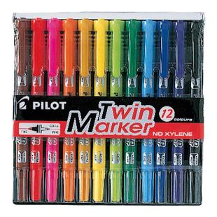 百乐官方旗舰店Pilot日本双头笔记号笔黑色细头幼儿园双头标记彩色油性马克笔 绘画勾线勾边高光笔SCA-TM