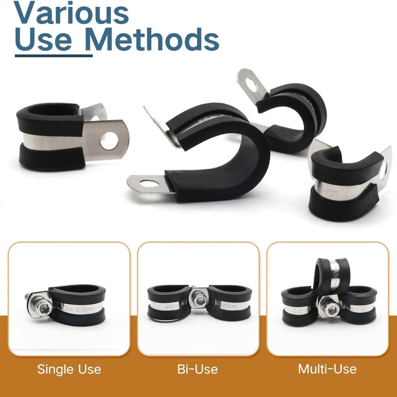 跨境批发50PCS盒装5种软管夹R/304组合型不锈钢尺寸卡箍套件胶条