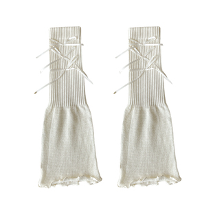 蝴蝶结芭蕾风袜套春秋女灰色喇叭型修饰腿型修饰腿型夏天腿套白色