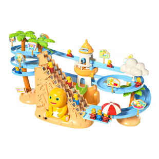 儿童奶龙爬上楼梯电动轨道益智玩具小黄鸭子男女孩抬头训练滑滑梯