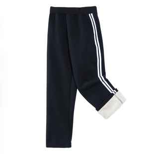 藏青冬季加绒南韩丝运动校服裤深蓝色初中小学生一道两道三条杠