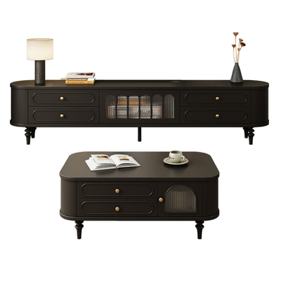 复古风胡桃星空黑色实木电视柜