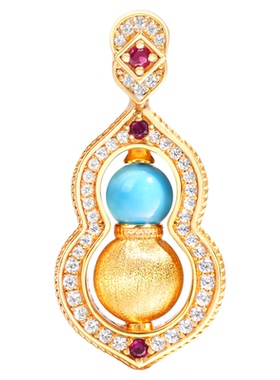 VISING珠宝黄金色培育红宝石仿蓝松睡美人葫芦吊坠S925银