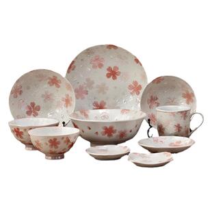 美浓烧日式进口珠光釉樱花餐具家用精美大容量陶瓷餐碗盘子马克杯