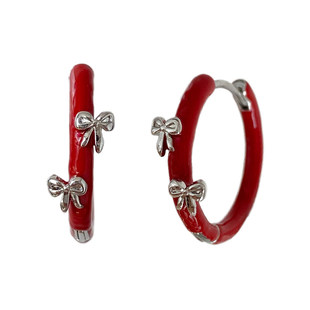 【戚薇同款】RecoPan南法甜心/原创新年蝴蝶结红色耳圈耳环耳夹