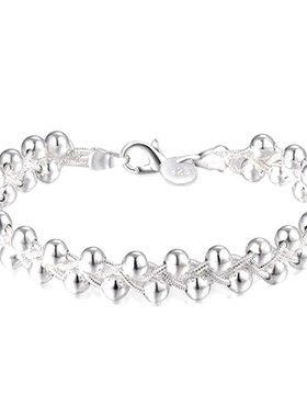 银饰手环925银甜美女编织手链