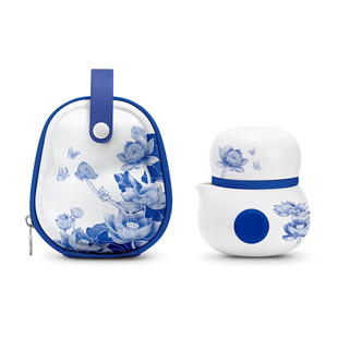 原初格物青花瓷茶具便携式快客杯陶瓷茶水分离杯礼物高级感实用