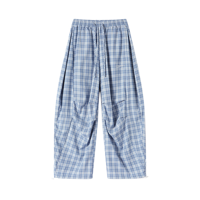 薛之谦dsp格纹子弯刀休闲长裤