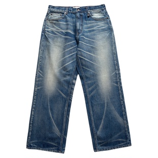 NOFAITH水洗蓝做旧牛仔裤男秋宽松直筒休闲A字版型微喇长裤NK5304