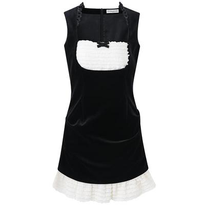 DIANA VEVINA2025秋季新款丝绒蕾丝拼接礼服裙A摆伞裙无袖连衣裙