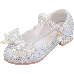 高跟公主鞋女童单鞋春秋新款演出主持礼服鞋儿童小皮鞋宝宝水晶鞋
