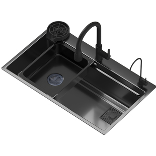 德国纳米黑金刚厨房水槽大单槽加厚304不锈钢洗菜盆洗碗池套装