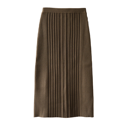 popchrio卡其色高腰针织半身裙