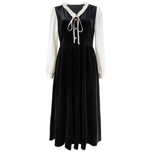 衣纱布菲星空 假两件丝绒复古连衣裙冬季新款甜美减龄A字裙女