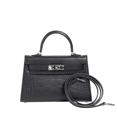 雾面鳄鱼纹头层牛皮凯莉包