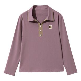 纯棉翻领t恤女春秋装新款中年妈妈宽松上衣时尚polo领女装打底衫
