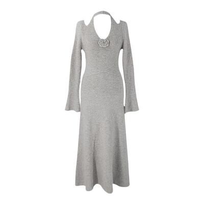 SYT显腰挂脖花朵针织连衣裙